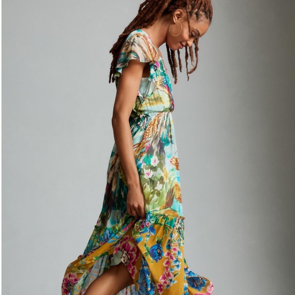 NWOT By Anthropologie V-Neck Flutter-Sleeve Dress SIZE SP - Picture 3 of 7